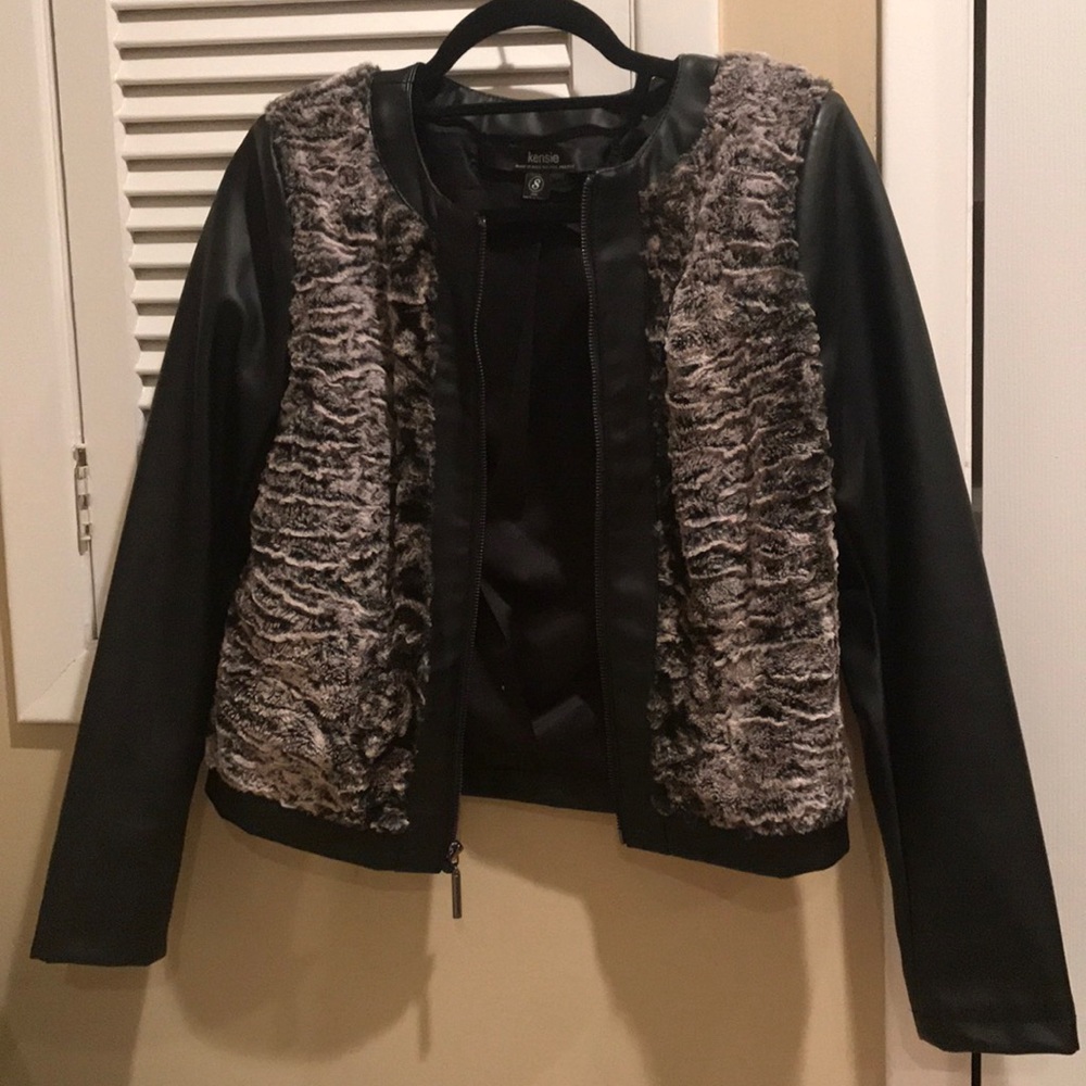 Leather & Faux Fur Zip Up Jacket